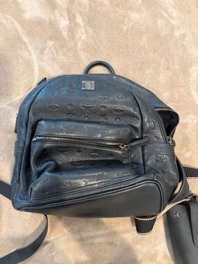 MCM Black Embossed Leather Backpack